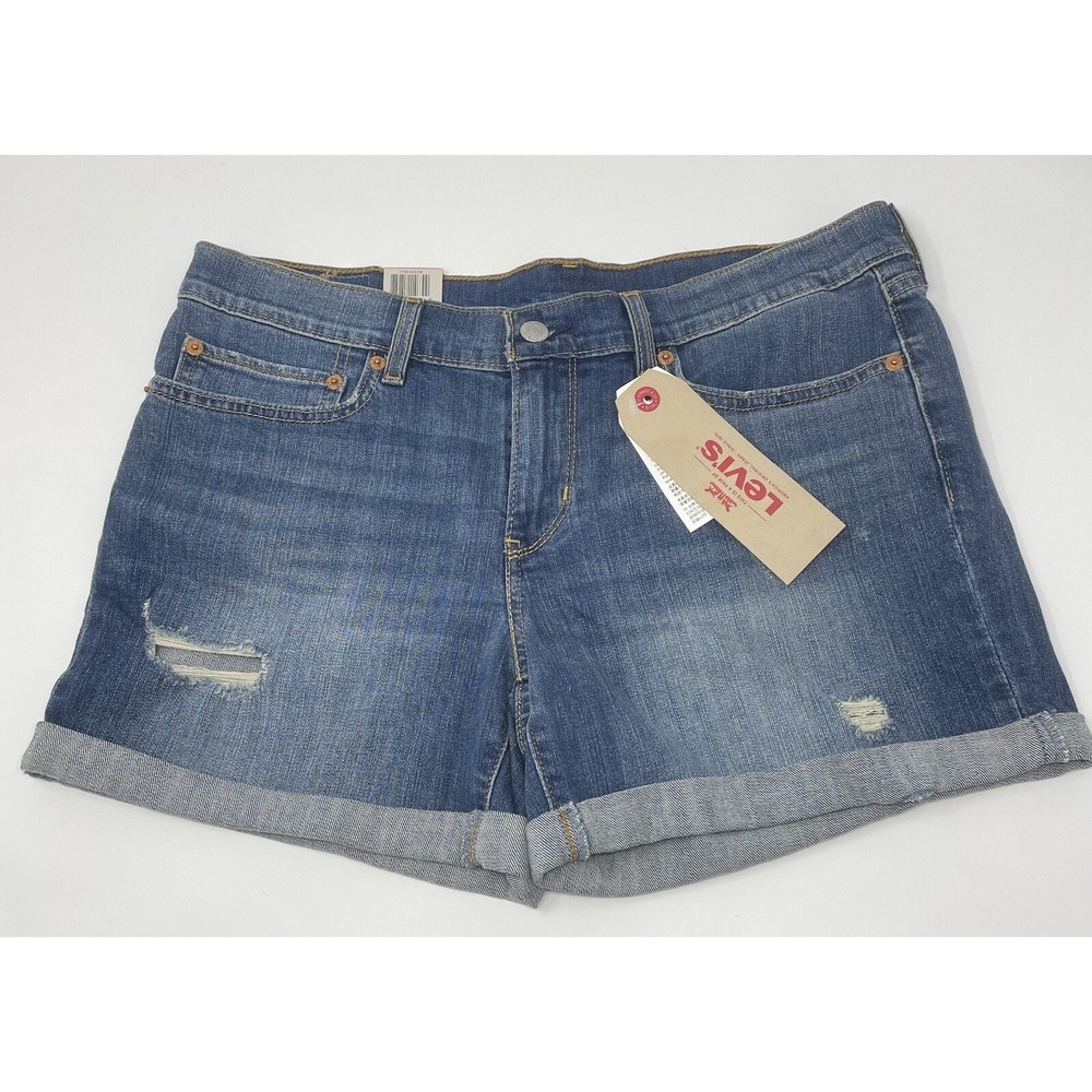 Women's Levi's Denim Mid Length Shorts Blue Cuffed Size 30